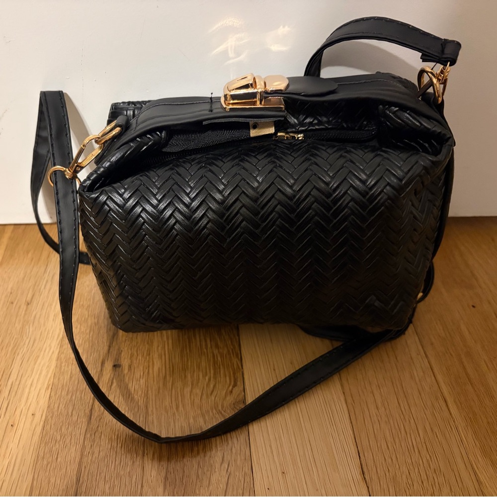 Black herringbone woven handbag BRAND NEW
